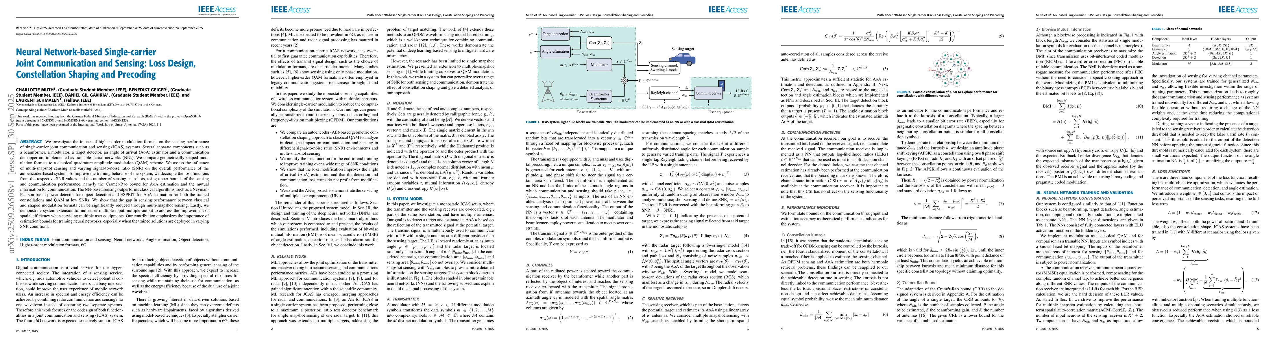 Thumbnail for Neural Network-Based Single-Carrier Joint Communication and Sensing:
  Loss Design, Constellation Shaping and Precoding