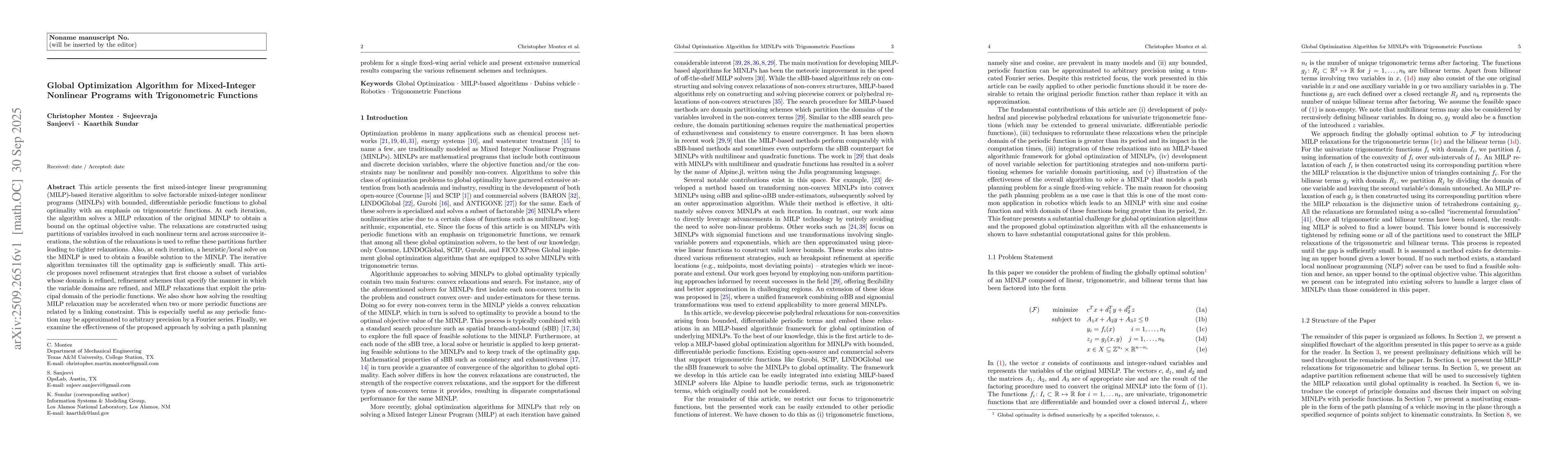 Thumbnail for Global Optimization Algorithm for Mixed-Integer Nonlinear Programs with
  Trigonometric Functions