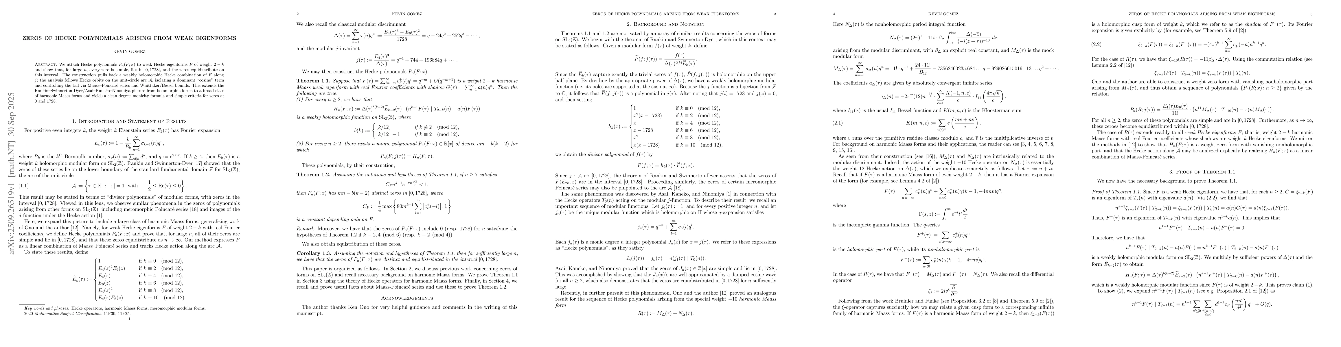 Thumbnail for Zeros of Hecke polynomials arising from weak eigenforms