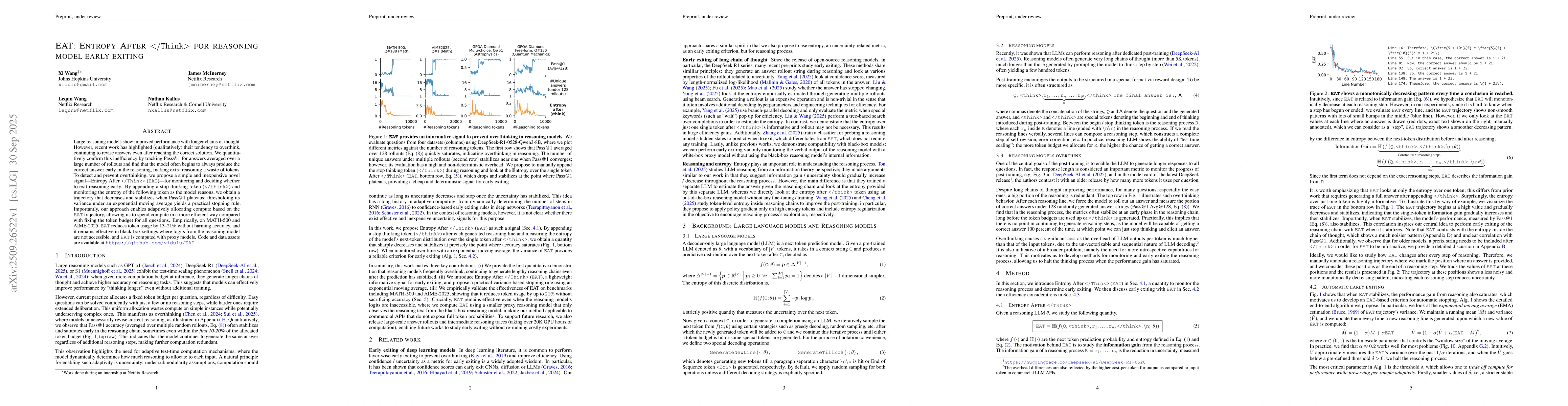 Thumbnail for Entropy After $\langle \texttt{/Think} \rangle$ for reasoning model
  early exiting
