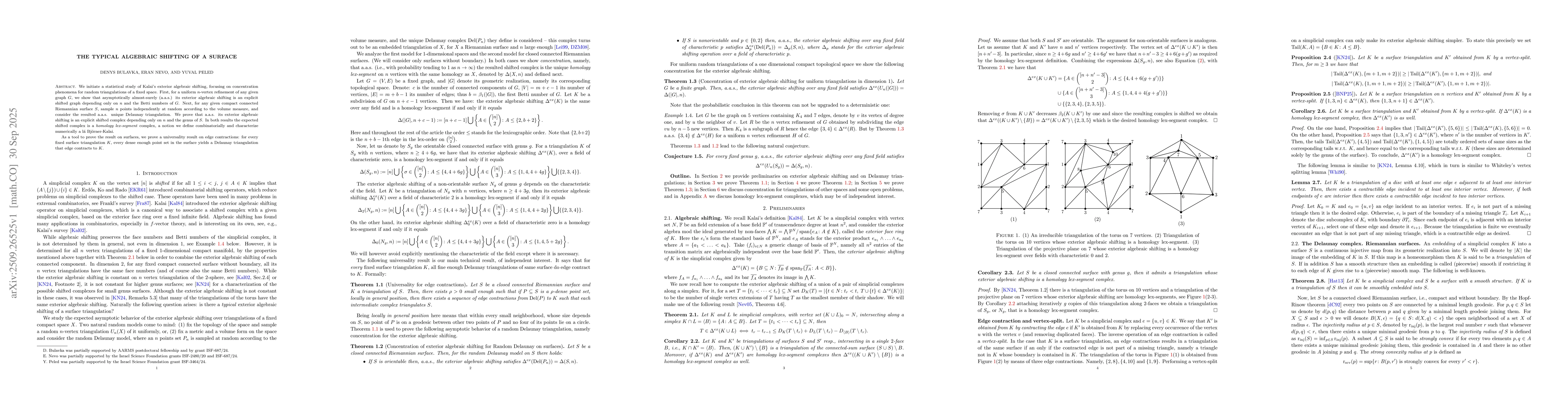 Thumbnail for The typical algebraic shifting of a surface