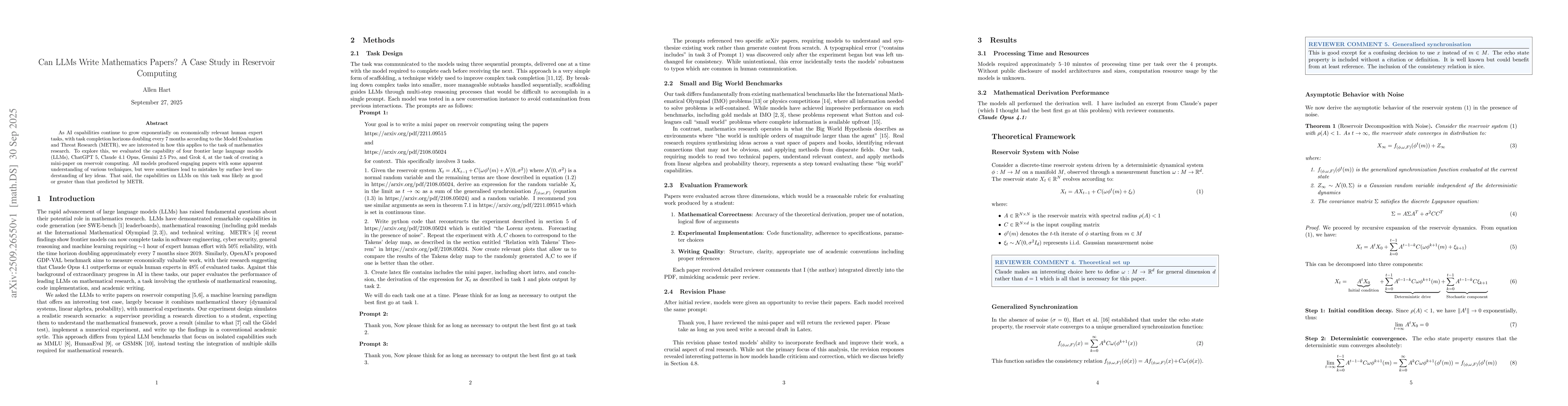 Thumbnail for Can LLMs Write Mathematics Papers? A Case Study in Reservoir Computing