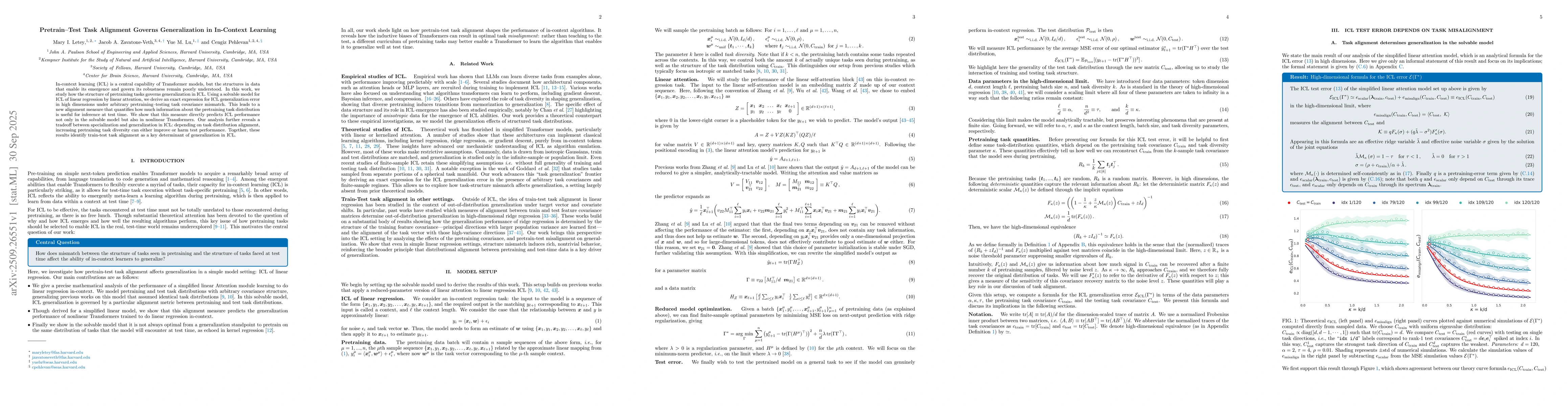 Thumbnail for Pretrain-Test Task Alignment Governs Generalization in In-Context
  Learning