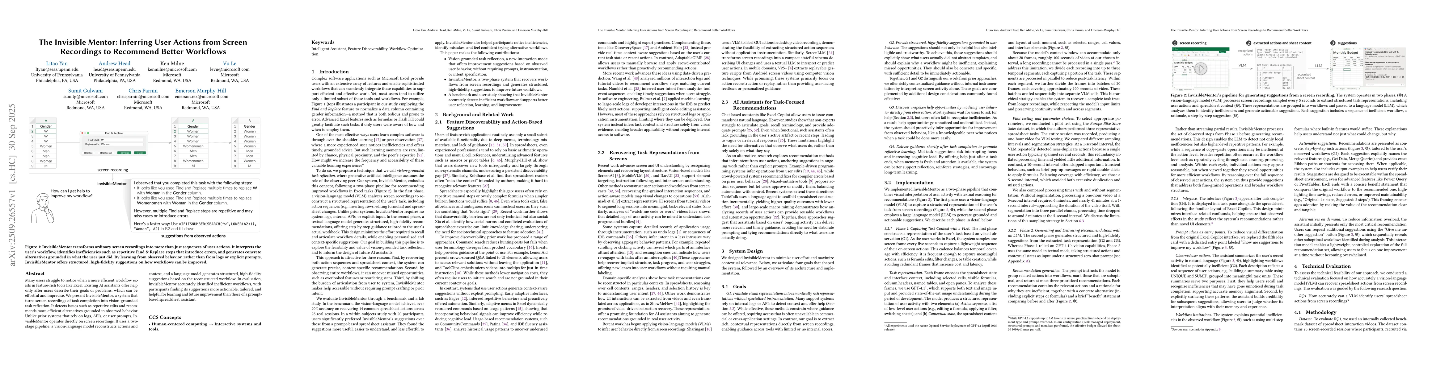Thumbnail for The Invisible Mentor: Inferring User Actions from Screen Recordings to
  Recommend Better Workflows