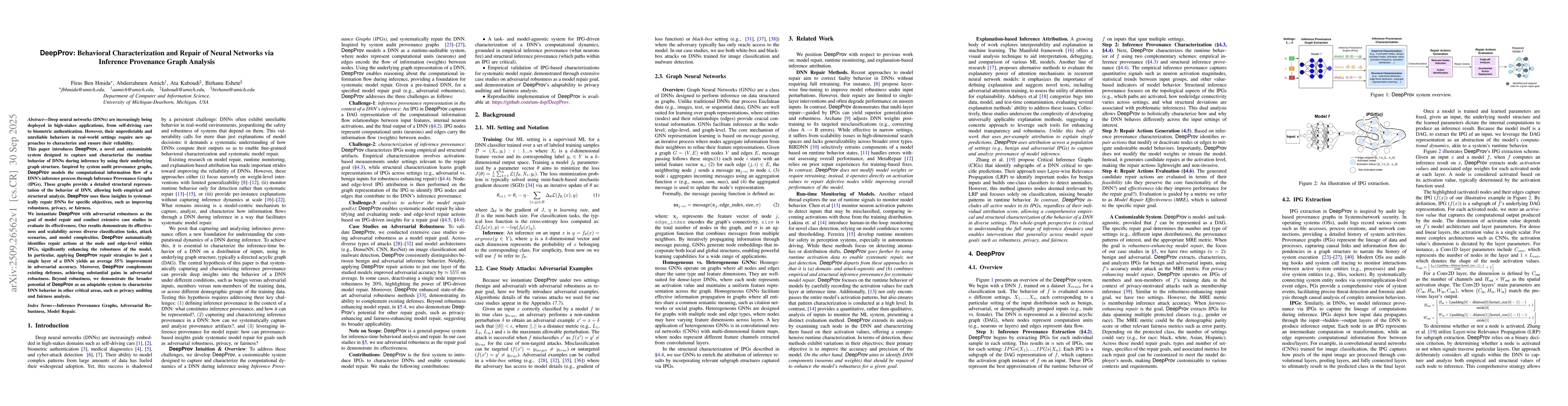 Thumbnail for DeepProv: Behavioral Characterization and Repair of Neural Networks via
  Inference Provenance Graph Analysis