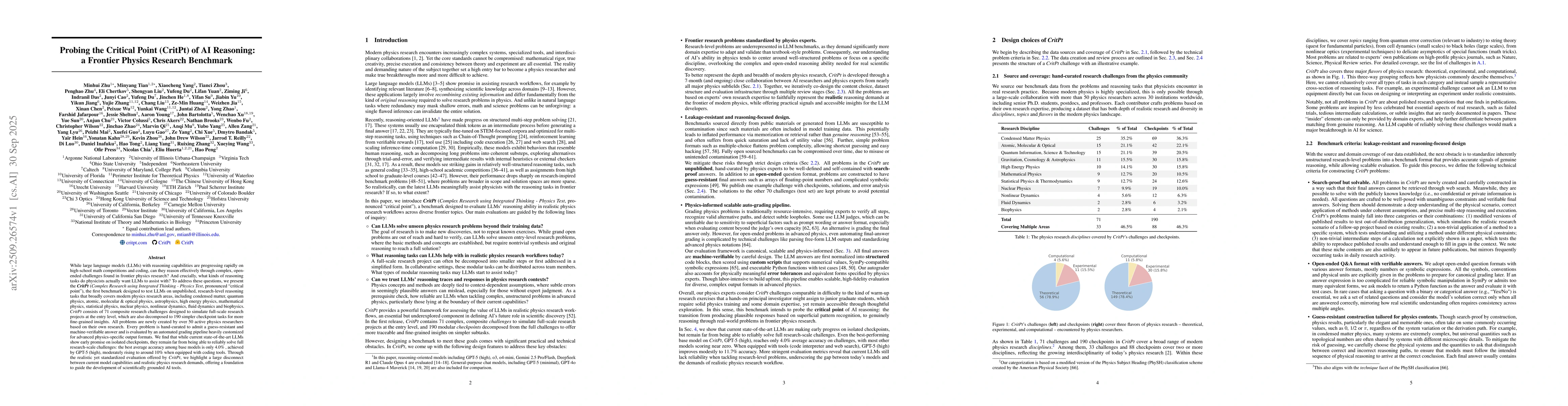 Thumbnail for Probing the Critical Point (CritPt) of AI Reasoning: a Frontier Physics
  Research Benchmark