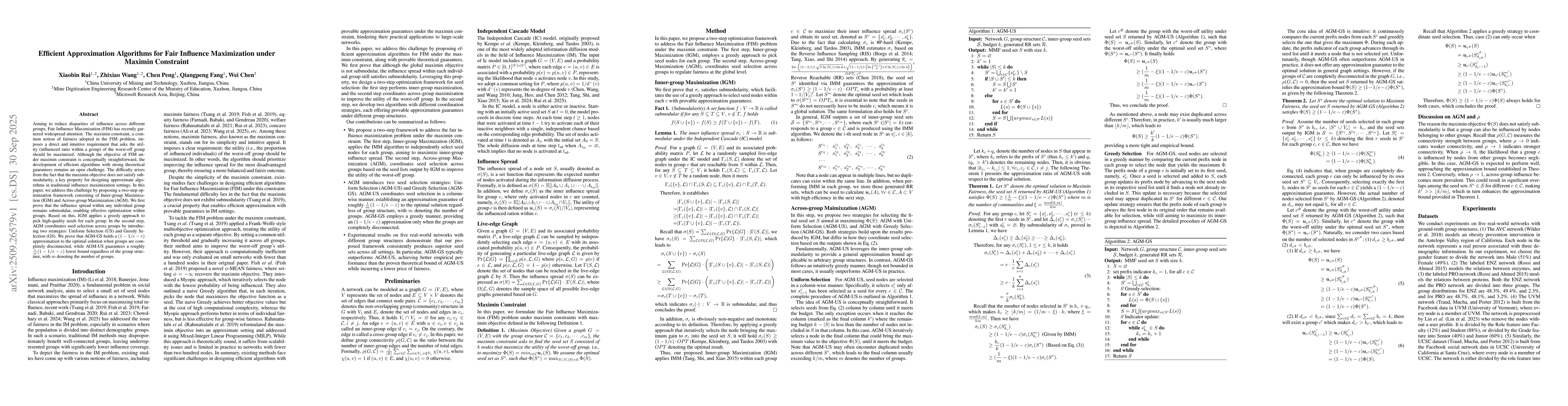 Thumbnail for Efficient Approximation Algorithms for Fair Influence Maximization under
  Maximin Constraint
