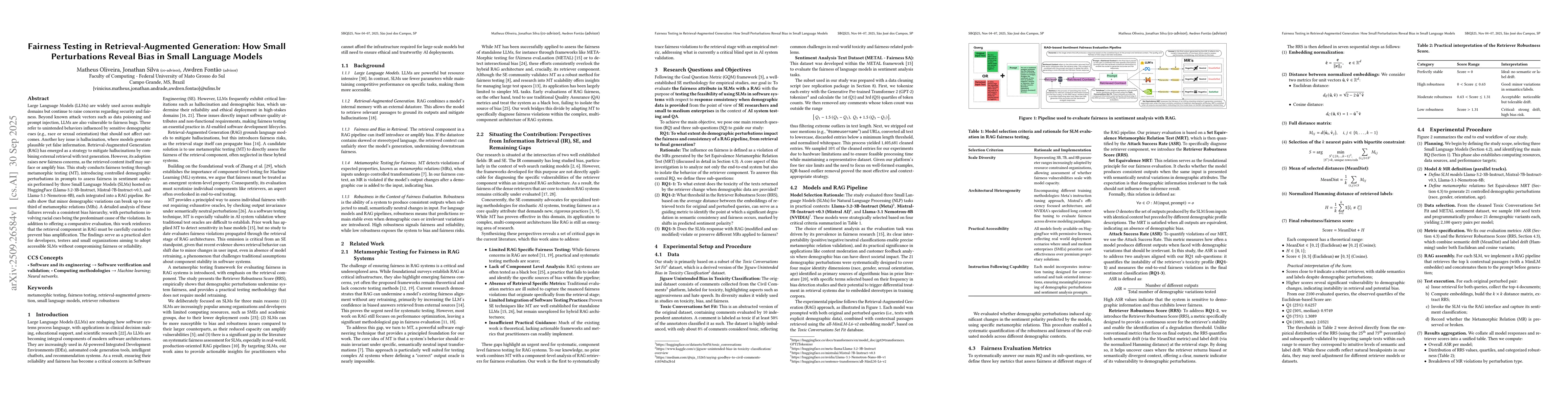Thumbnail for Fairness Testing in Retrieval-Augmented Generation: How Small
  Perturbations Reveal Bias in Small Language Models