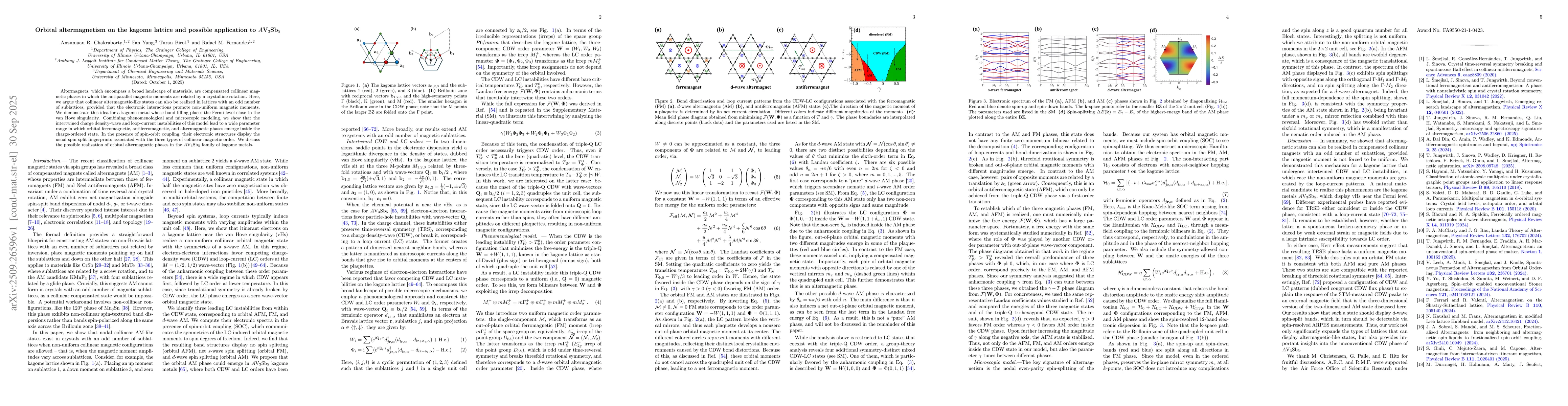 Thumbnail for Orbital altermagnetism on the kagome lattice and possible application to
  $A$V$_3$Sb$_5$