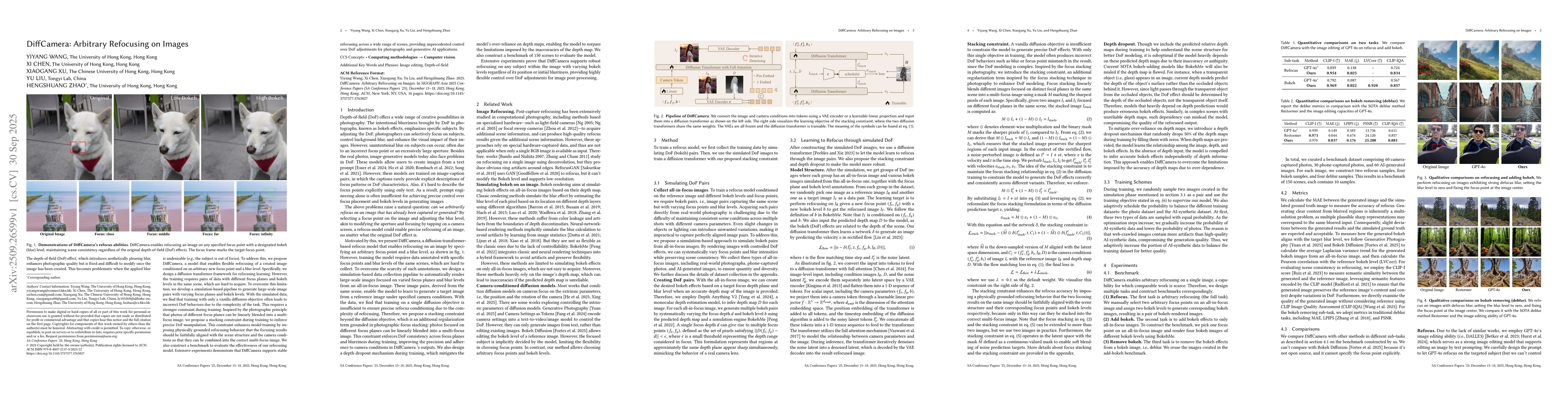 Thumbnail for DiffCamera: Arbitrary Refocusing on Images