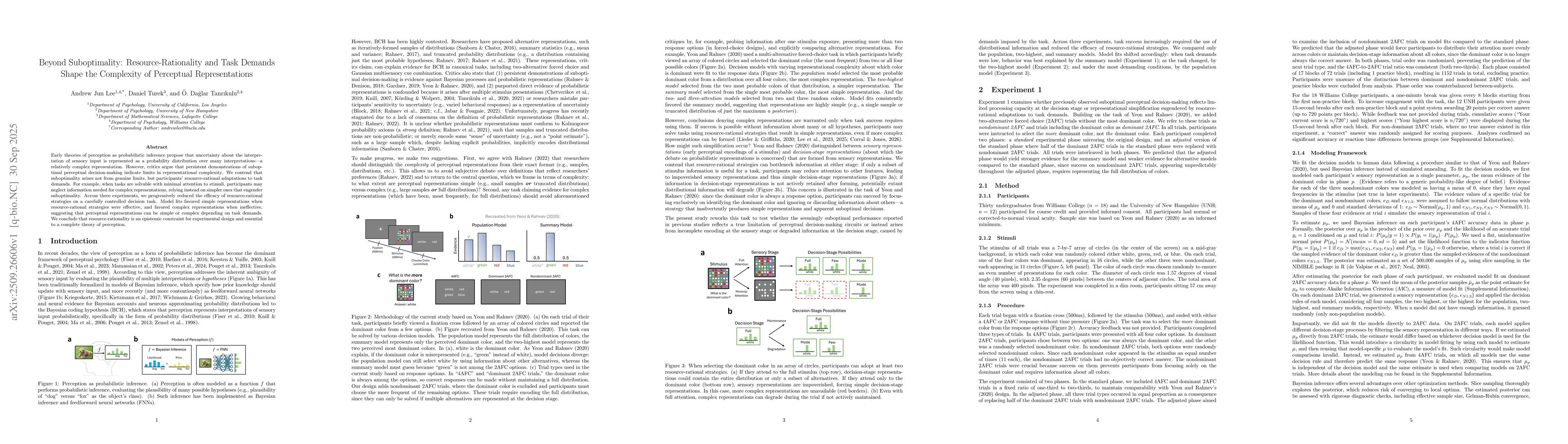 Thumbnail for Beyond Suboptimality: Resource-Rationality and Task Demands Shape the
  Complexity of Perceptual Representations