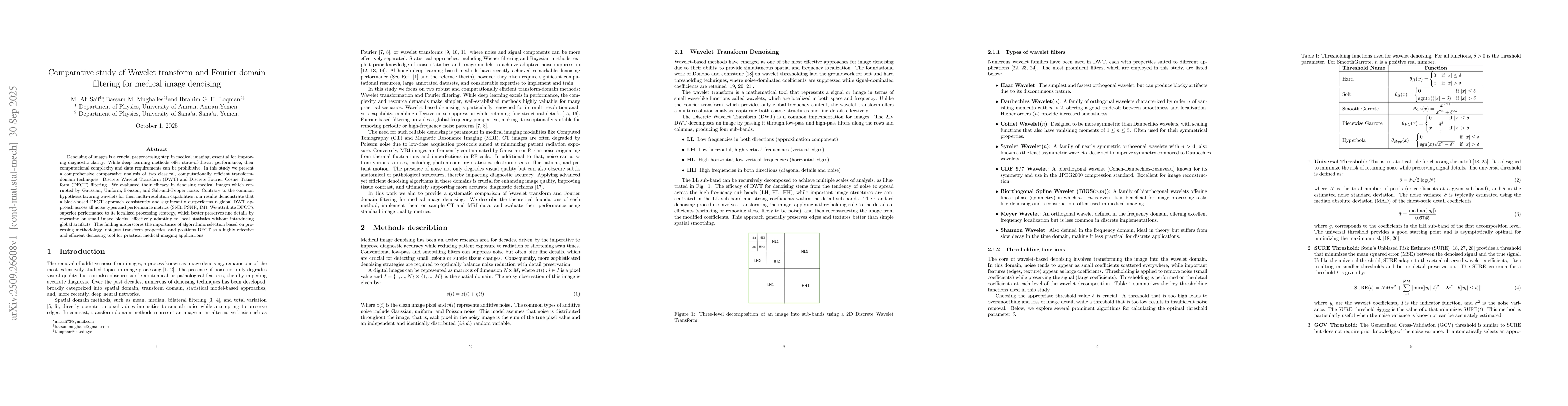 Thumbnail for Comparative study of Wavelet transform and Fourier domain filtering for
  medical image denoising