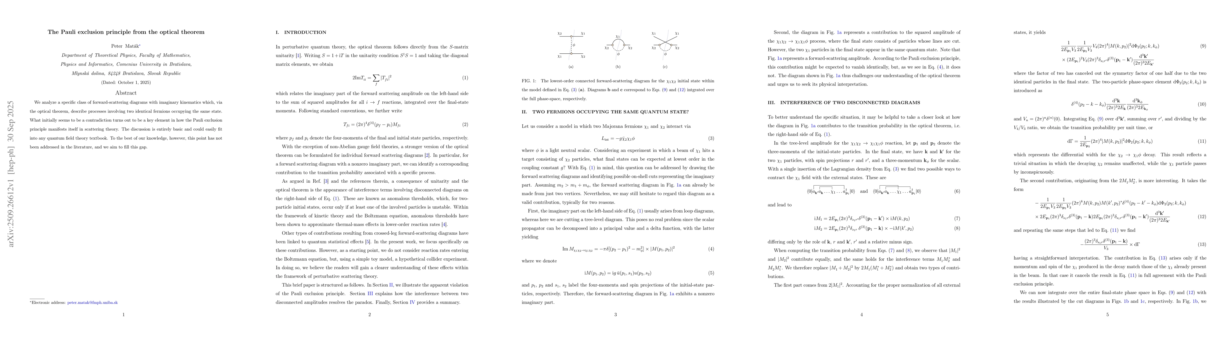 Thumbnail for The Pauli exclusion principle from the optical theorem