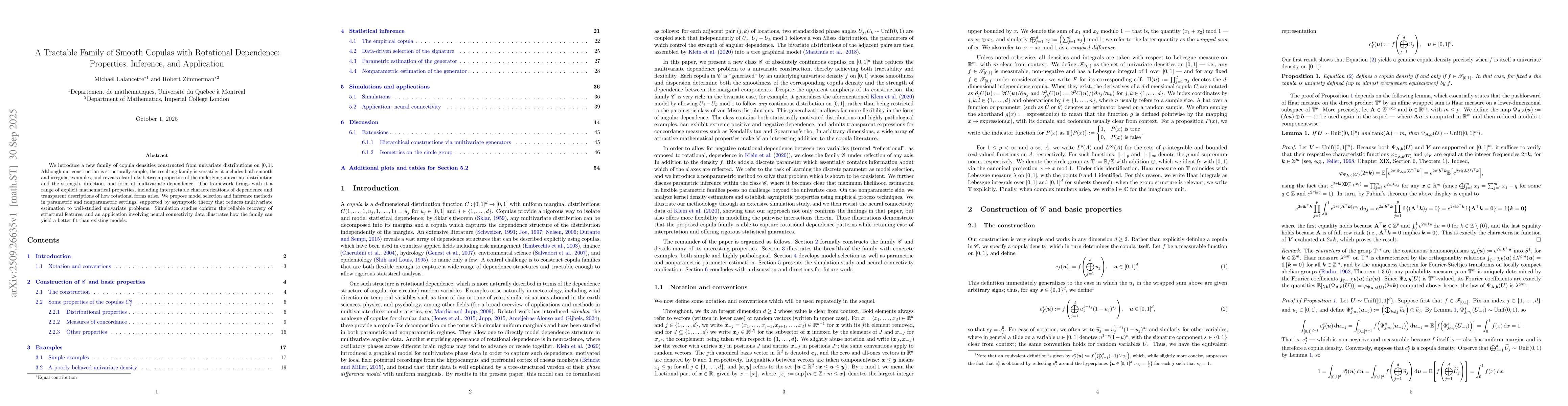 Thumbnail for A Tractable Family of Smooth Copulas with Rotational Dependence:
  Properties, Inference, and Application