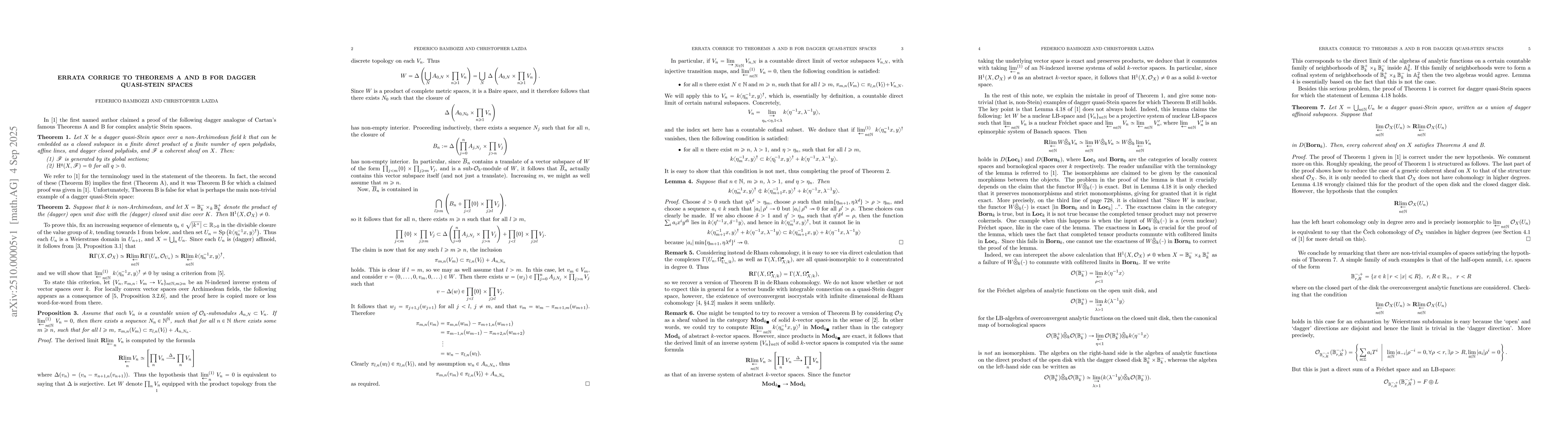 Thumbnail for Errata Corrige to Theorems A and B for Dagger Quasi-Stein Spaces