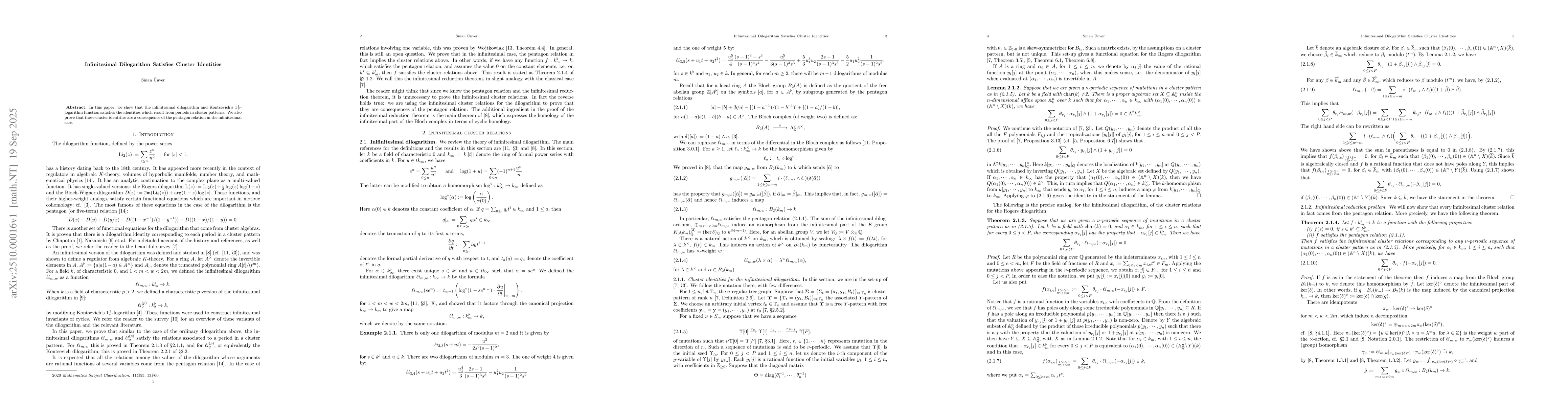 Thumbnail for Infinitesimal Dilogarithm Satisfies Cluster Identities
