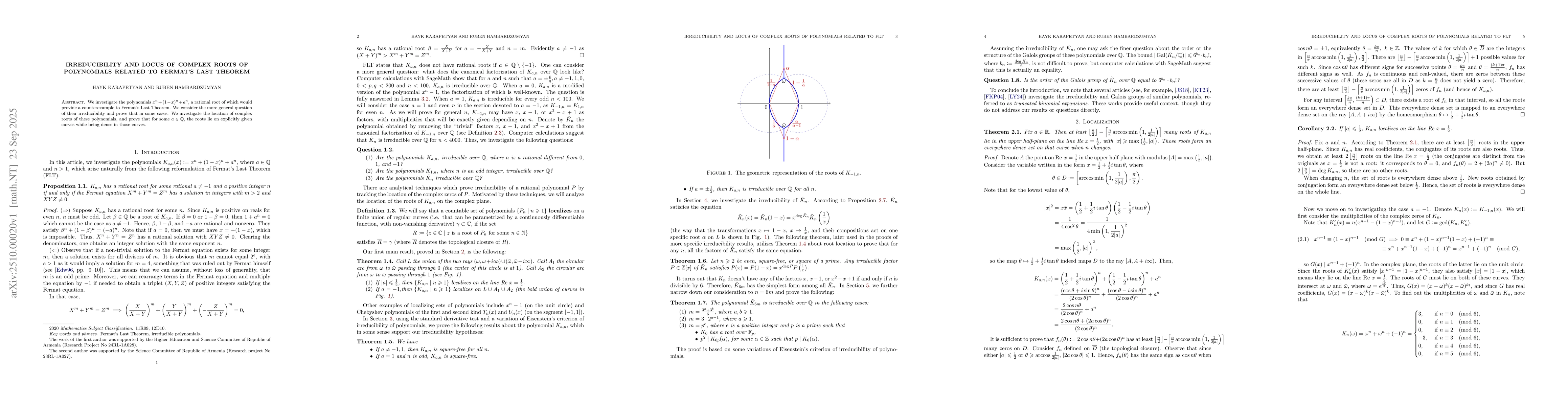 Thumbnail for Irreducibility and locus of complex roots of polynomials related to
  Fermat's Last Theorem