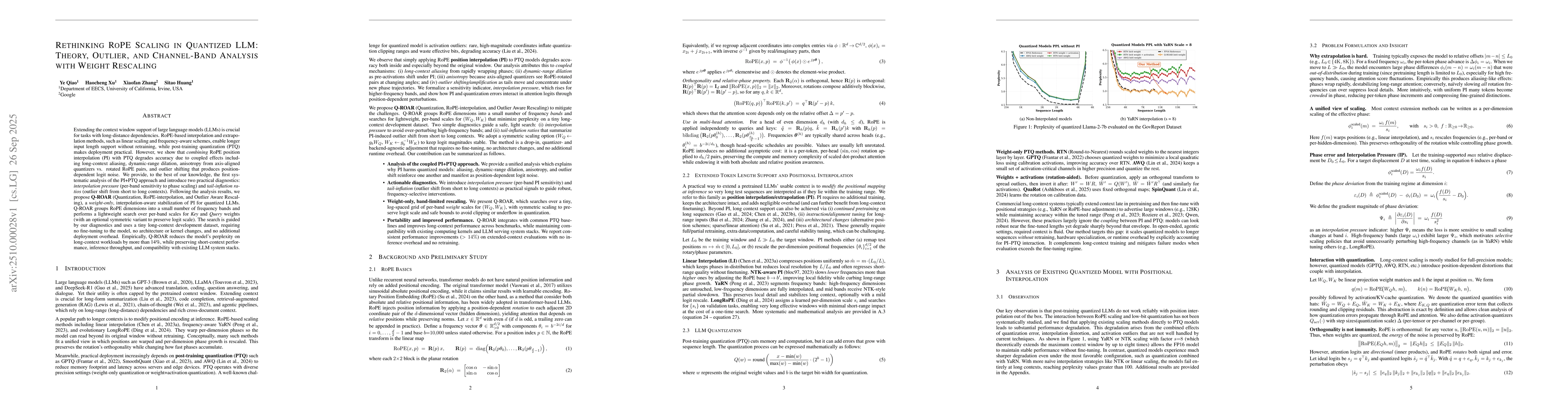 Thumbnail for Rethinking RoPE Scaling in Quantized LLM: Theory, Outlier, and
  Channel-Band Analysis with Weight Rescaling