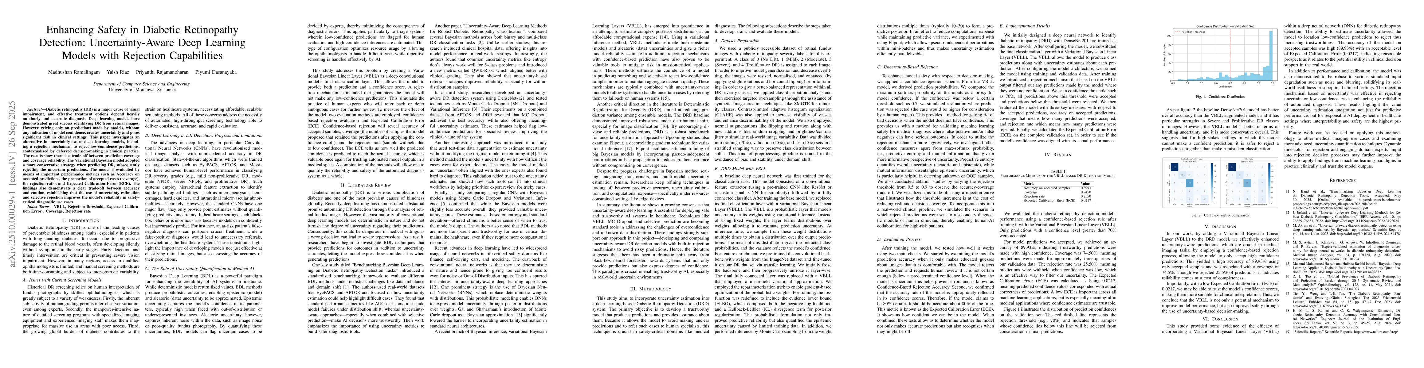 Thumbnail for Enhancing Safety in Diabetic Retinopathy Detection: Uncertainty-Aware
  Deep Learning Models with Rejection Capabilities