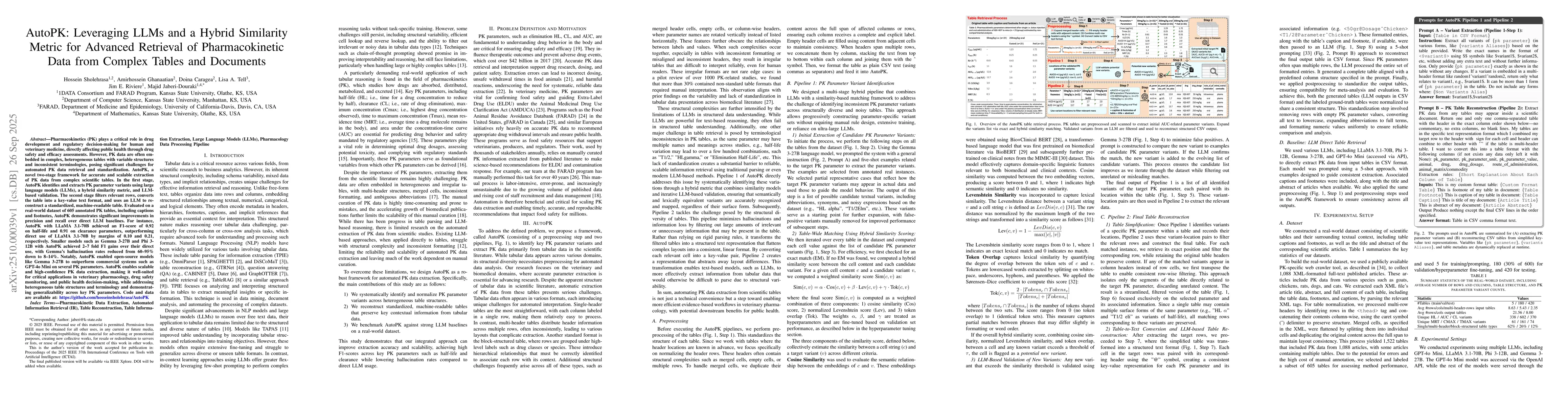 Thumbnail for AutoPK: Leveraging LLMs and a Hybrid Similarity Metric for Advanced
  Retrieval of Pharmacokinetic Data from Complex Tables and Documents