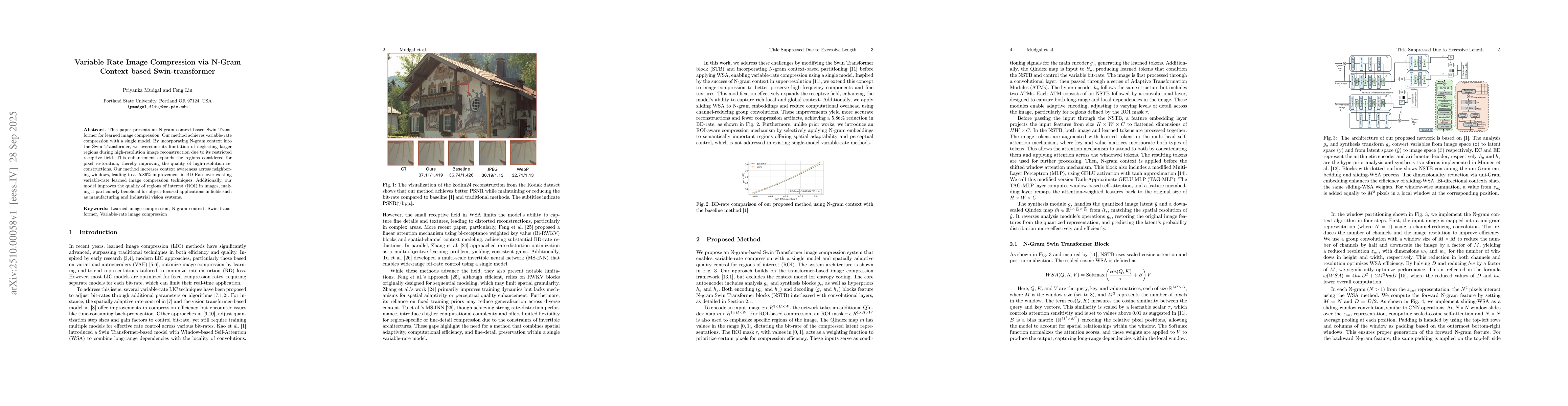 Thumbnail for Variable Rate Image Compression via N-Gram Context based
  Swin-transformer