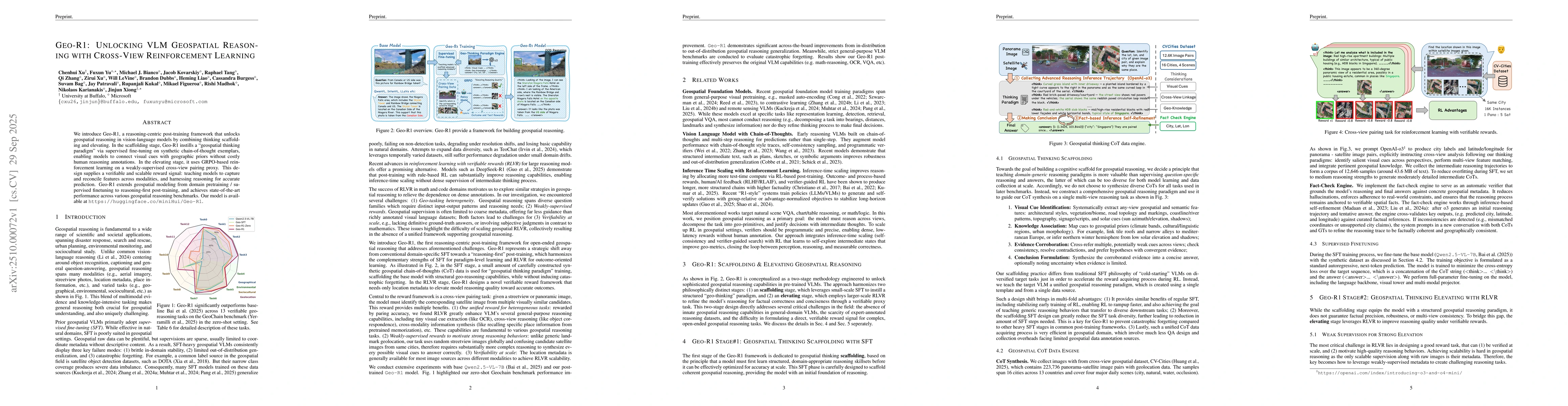 Thumbnail for Geo-R1: Unlocking VLM Geospatial Reasoning with Cross-View Reinforcement
  Learning