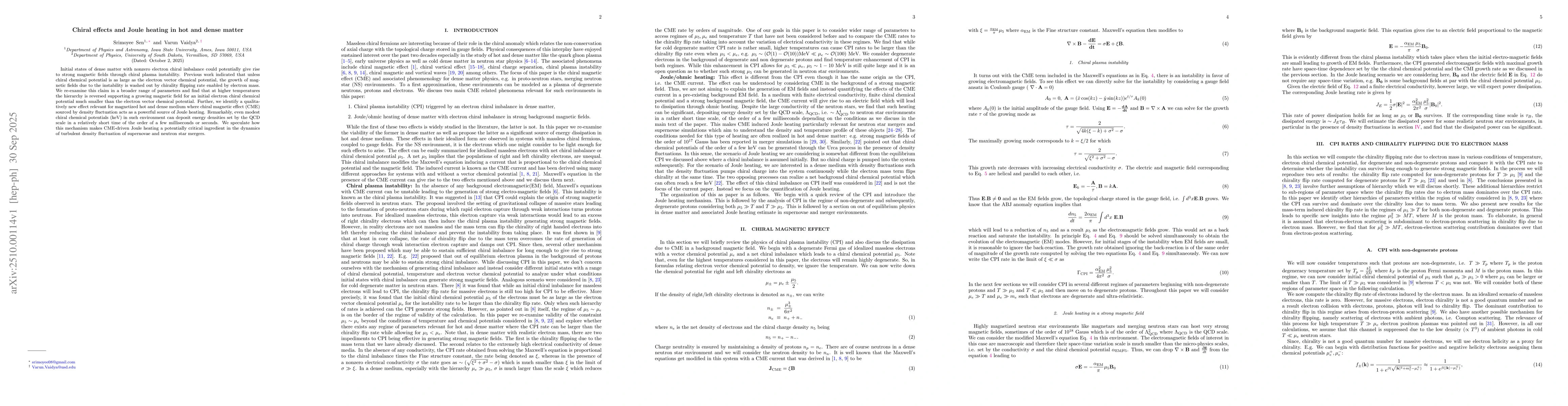 Thumbnail for Chiral effects and Joule heating in hot and dense matter
