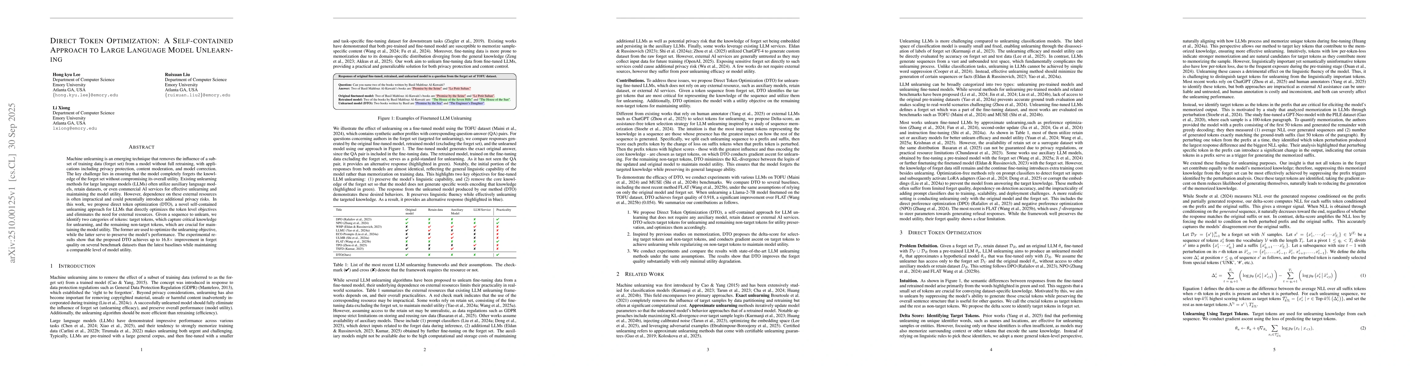 Thumbnail for Direct Token Optimization: A Self-contained Approach to Large Language
  Model Unlearning