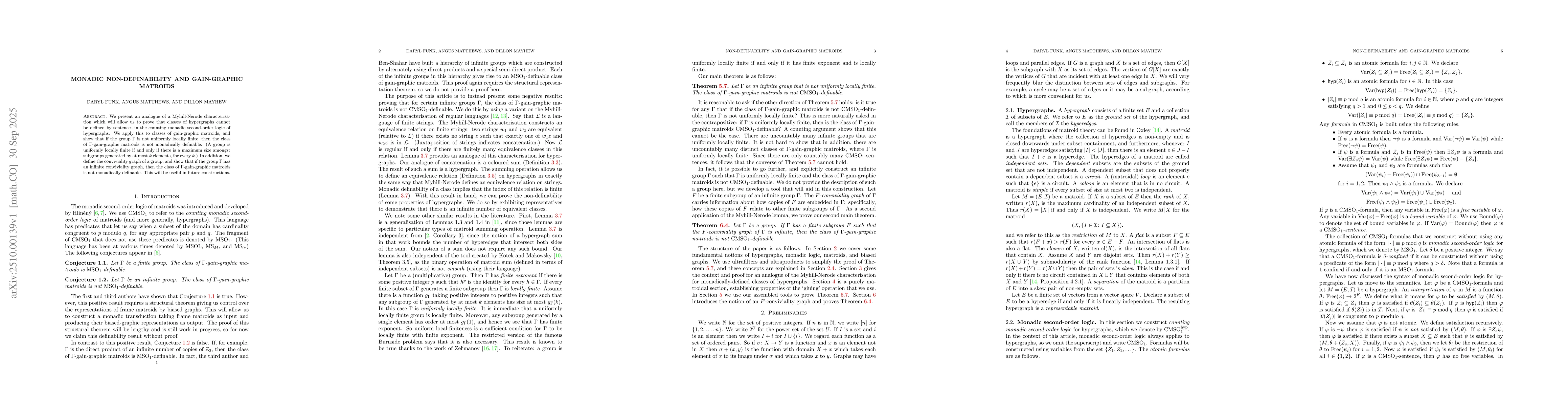 Thumbnail for Monadic non-definability and gain-graphic matroids