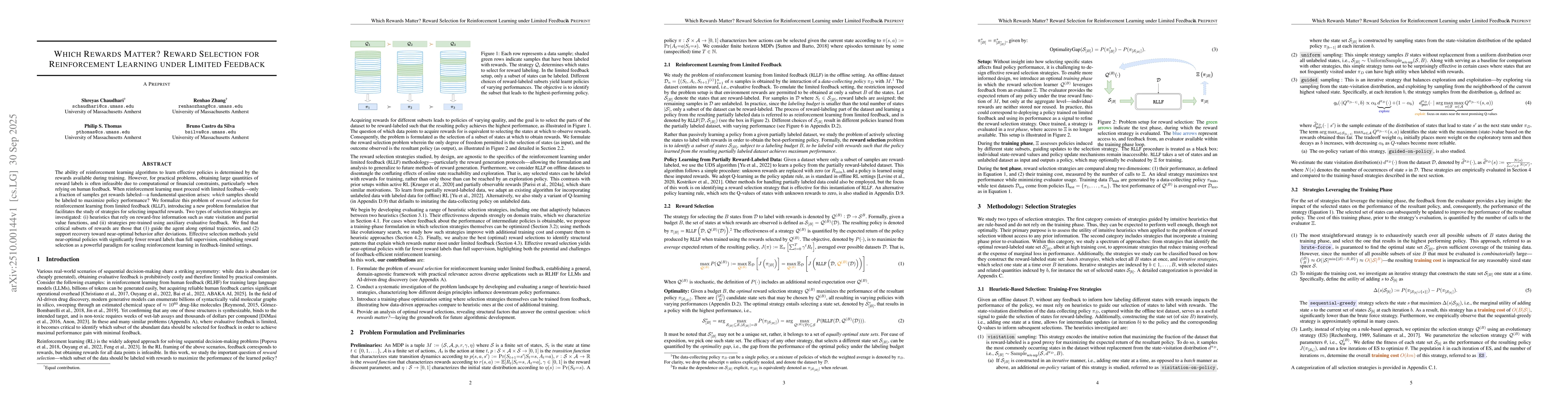Thumbnail for Which Rewards Matter? Reward Selection for Reinforcement Learning under
  Limited Feedback