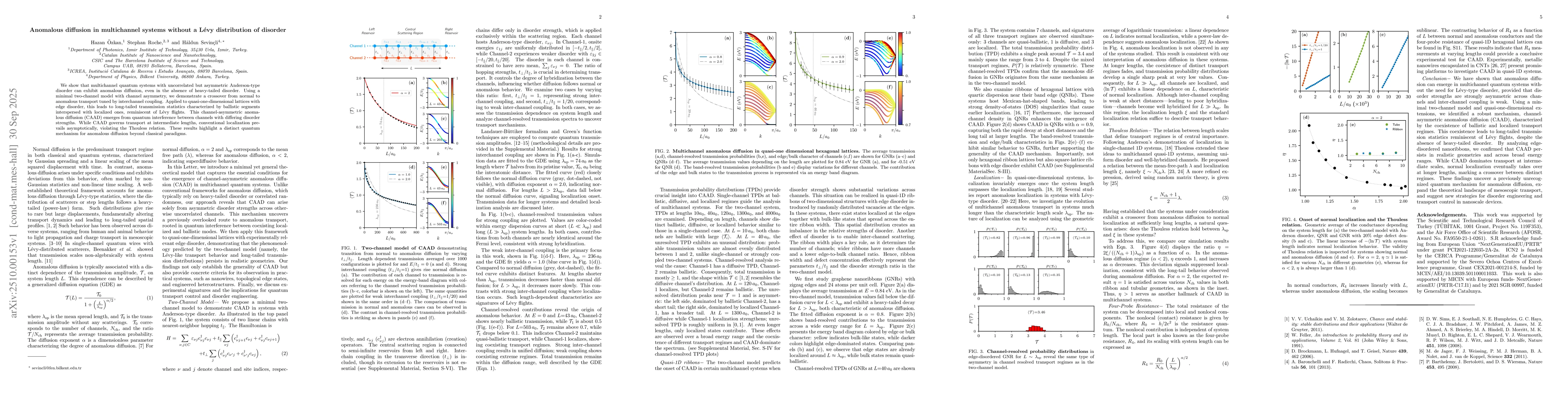 Thumbnail for Anomalous diffusion in multichannel systems without a Lévy
  distribution of disorder