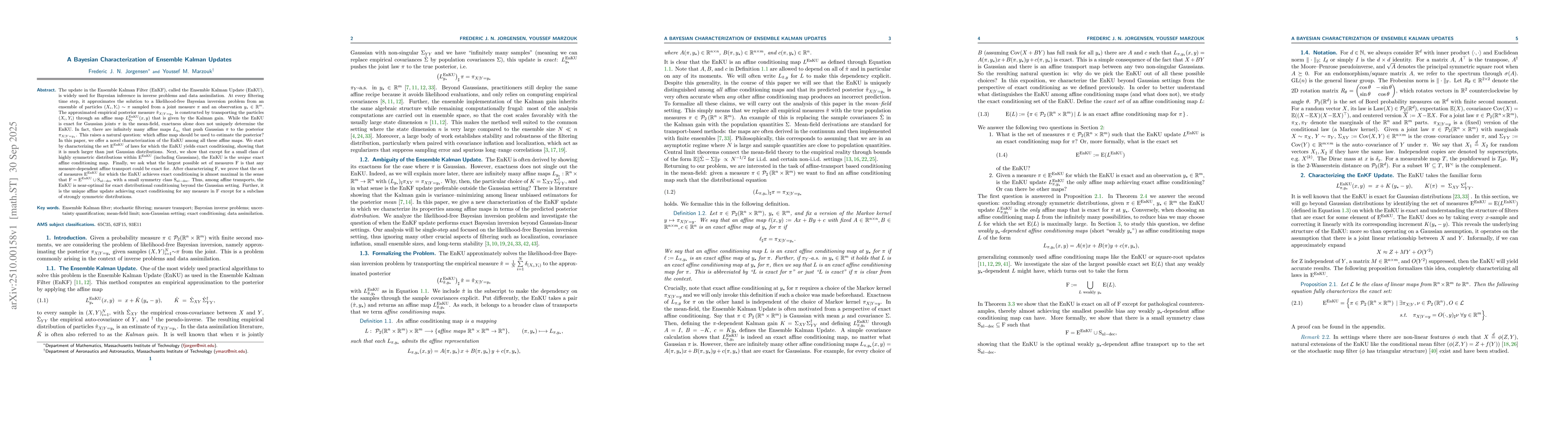 Thumbnail for A Bayesian Characterization of Ensemble Kalman Updates