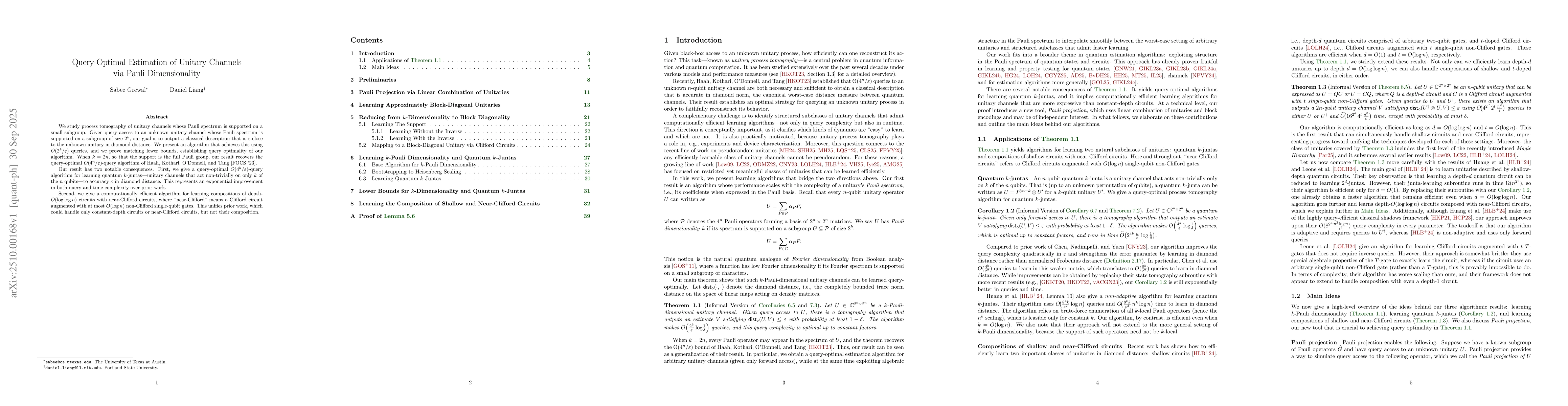 Thumbnail for Query-Optimal Estimation of Unitary Channels via Pauli Dimensionality