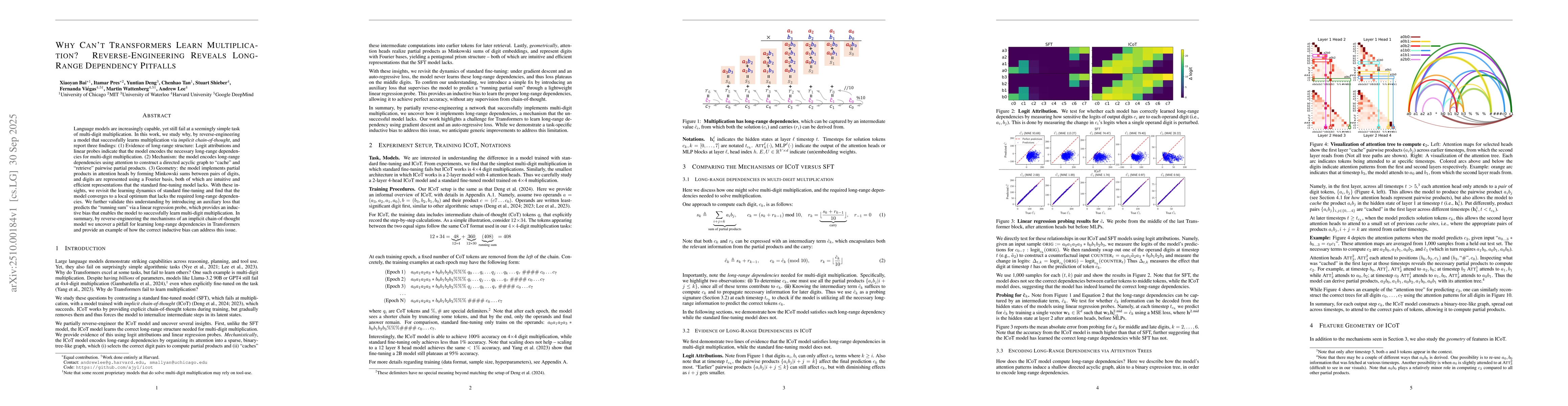 Thumbnail for Why Can't Transformers Learn Multiplication? Reverse-Engineering Reveals
  Long-Range Dependency Pitfalls