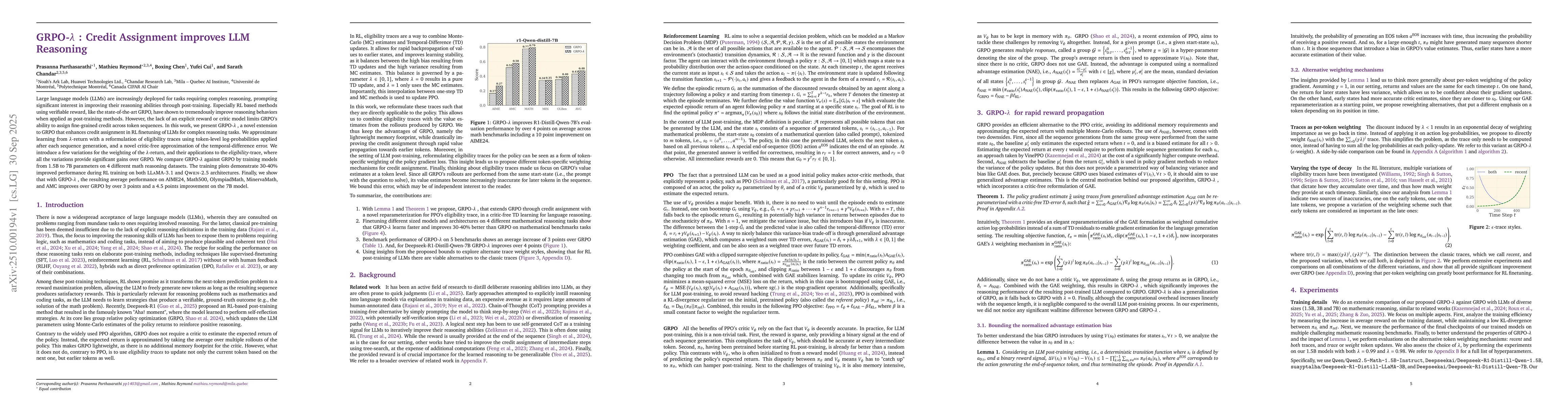 Thumbnail for GRPO-$λ$: Credit Assignment improves LLM Reasoning