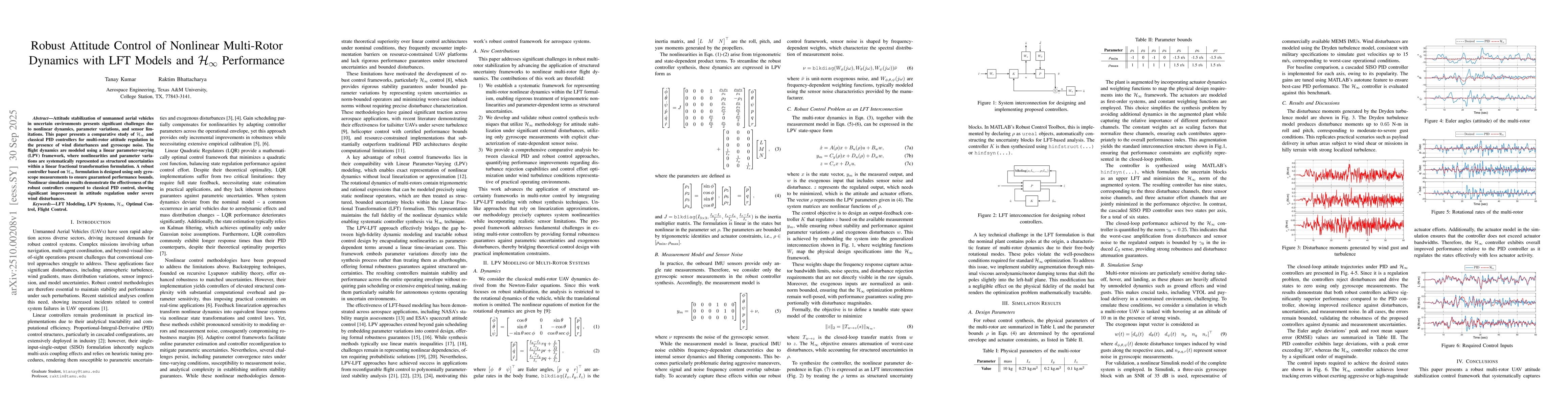 Thumbnail for Robust Attitude Control of Nonlinear Multi-Rotor Dynamics with LFT
  Models and $\mathcal{H}_\infty$ Performance