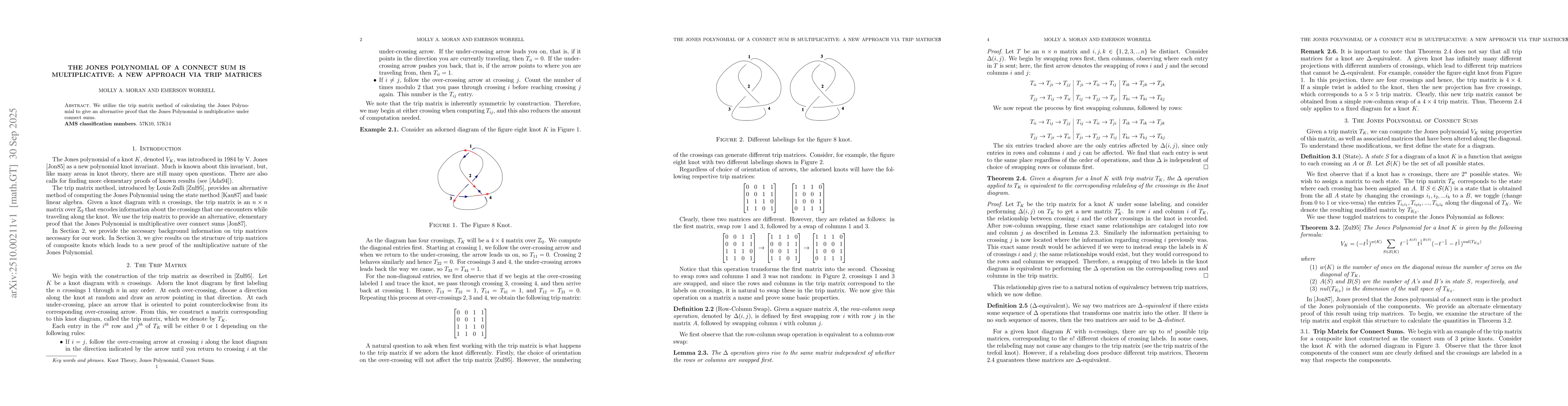 Thumbnail for The Jones Polynomial of a Connect Sum is Multiplicative: A New Approach
  Via Trip Matrices