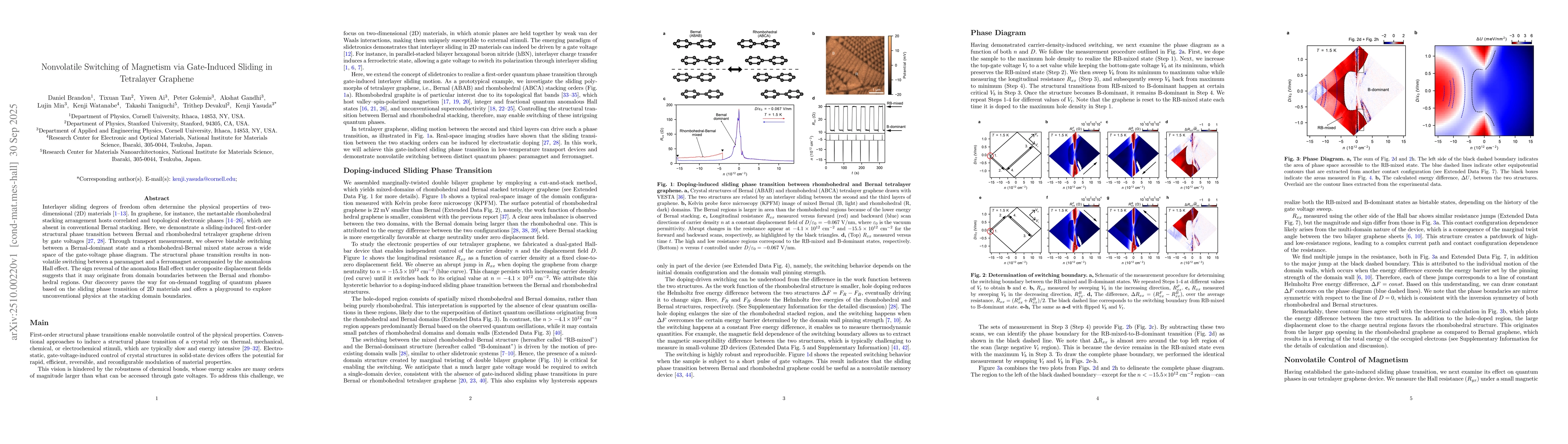 Thumbnail for Nonvolatile Switching of Magnetism via Gate-Induced Sliding in
  Tetralayer Graphene