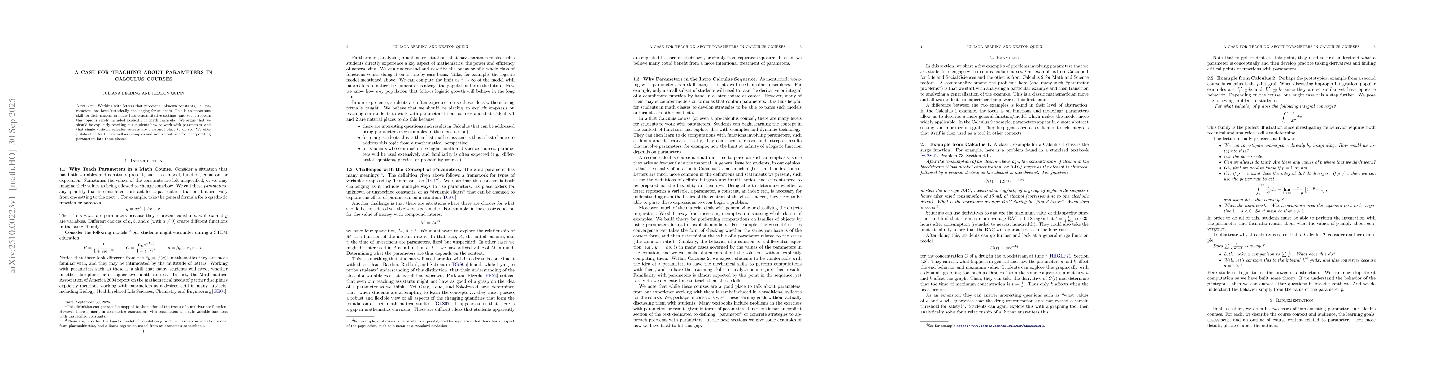 Thumbnail for A case for teaching about parameters in calculus courses