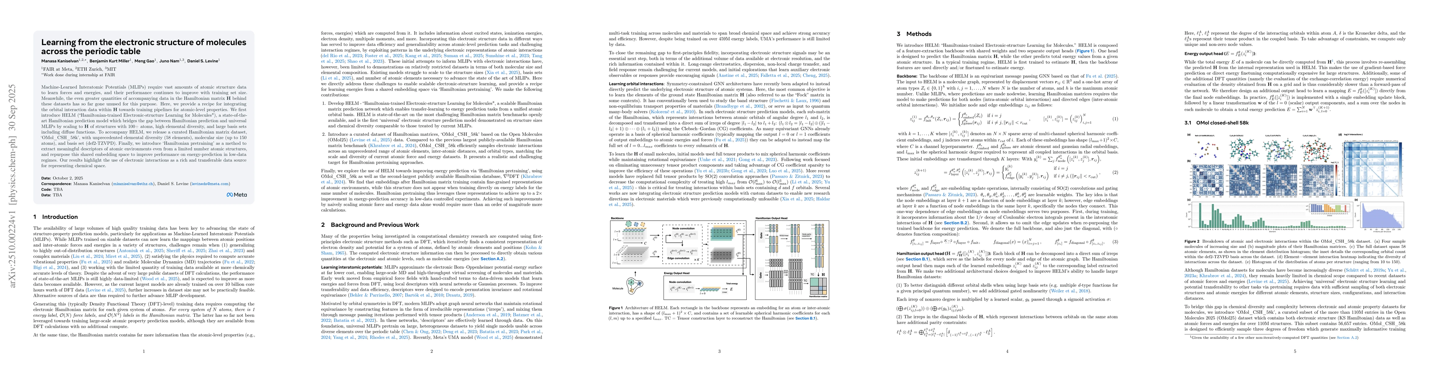 Thumbnail for Learning from the electronic structure of molecules across the periodic
  table
