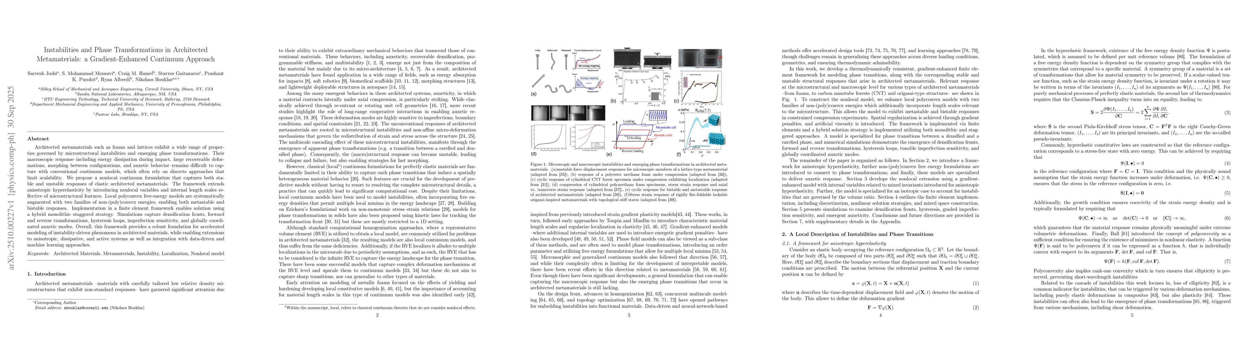 Thumbnail for Instabilities and Phase Transformations in Architected Metamaterials: a
  Gradient-Enhanced Continuum Approach