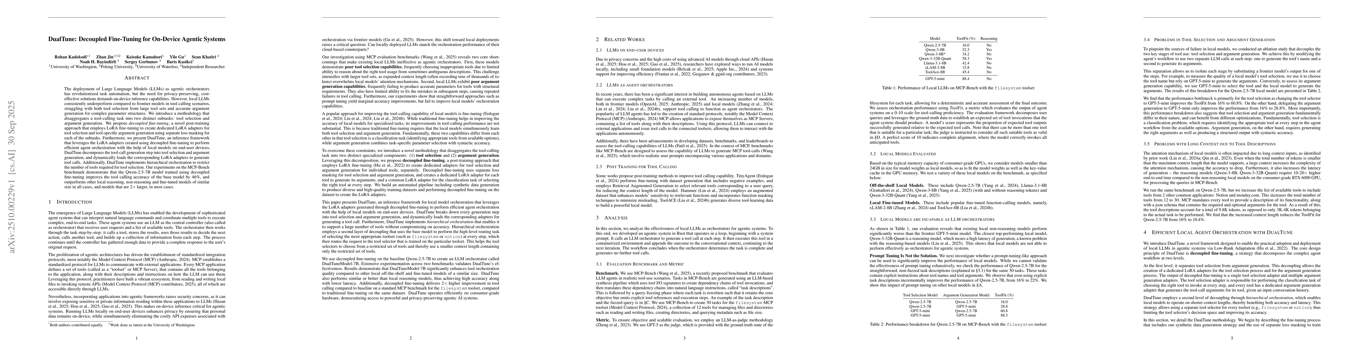 Thumbnail for DualTune: Decoupled Fine-Tuning for On-Device Agentic Systems