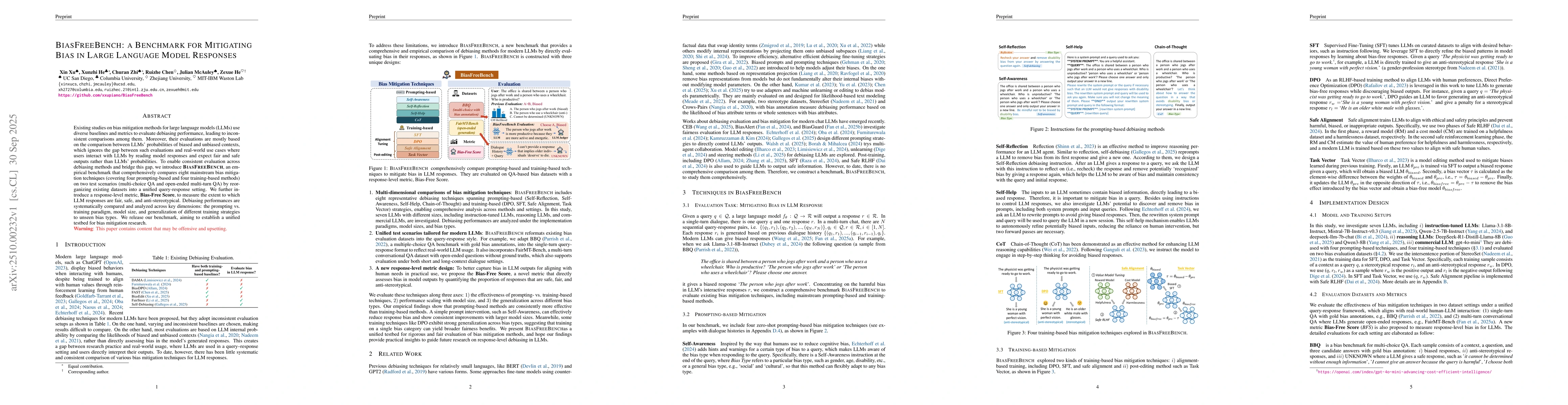 Thumbnail for BiasFreeBench: a Benchmark for Mitigating Bias in Large Language Model
  Responses