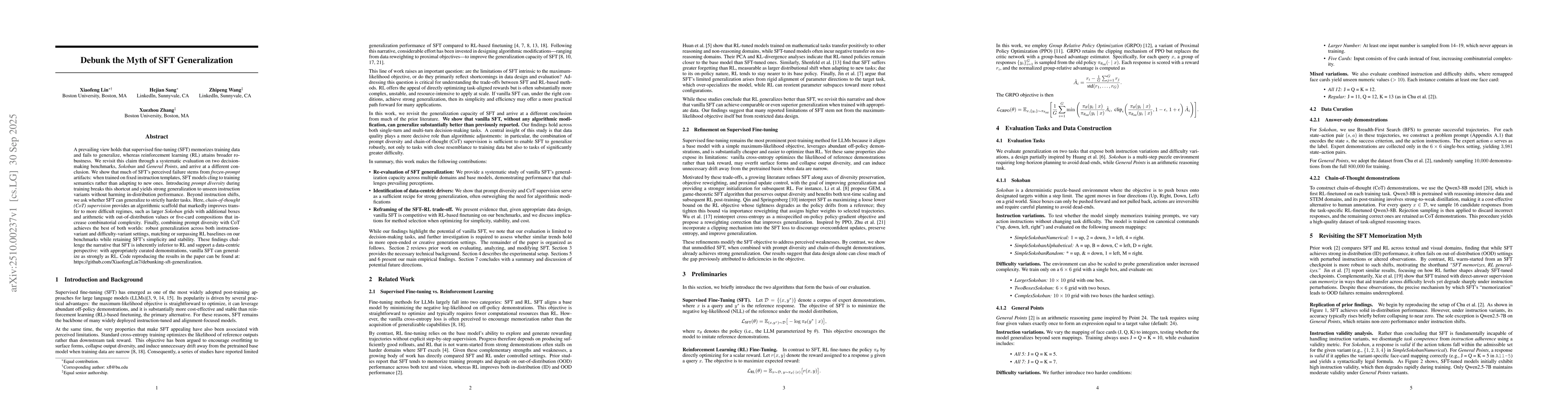 Thumbnail for Debunk the Myth of SFT Generalization