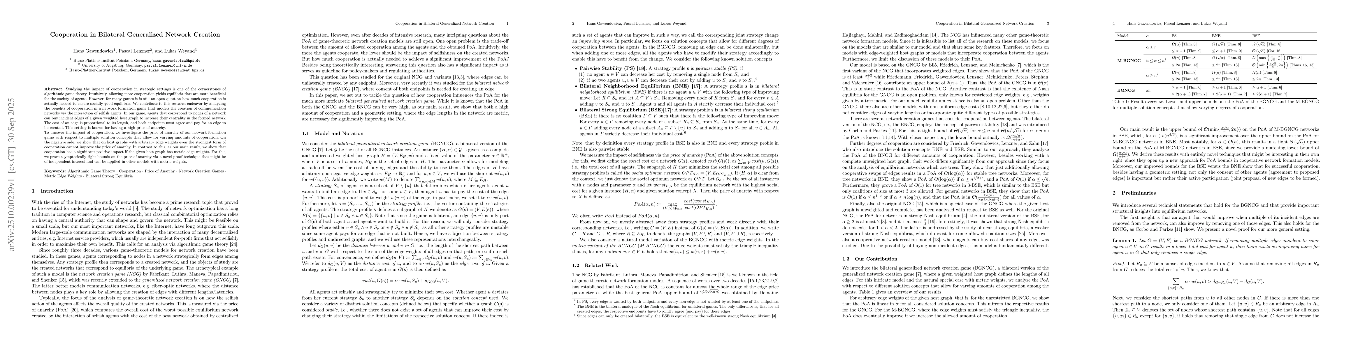 Thumbnail for Cooperation in Bilateral Generalized Network Creation