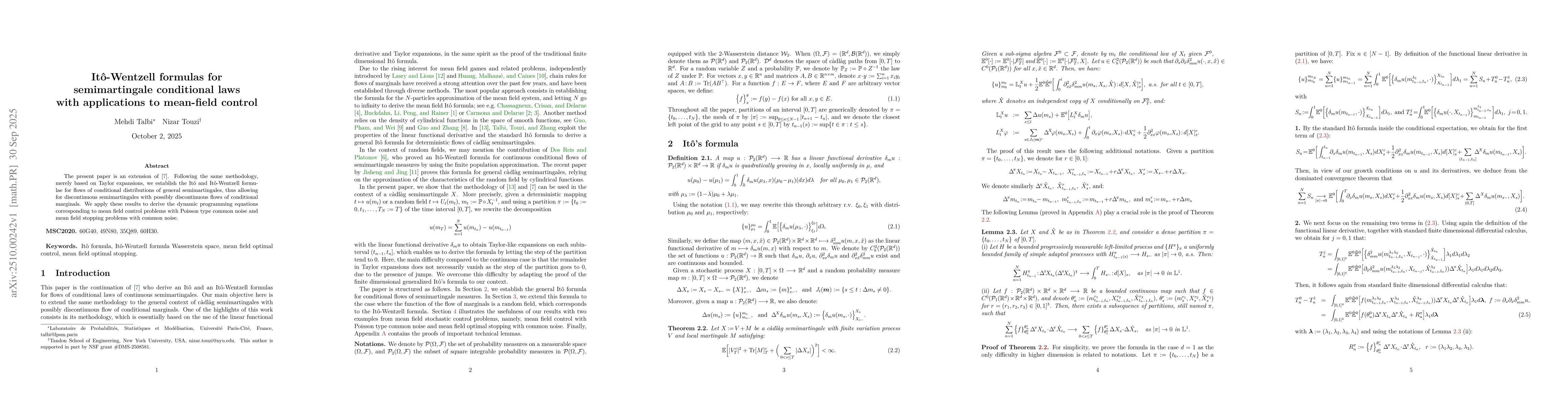 Thumbnail for Itô-Wentzell formulas for semimartingale conditional laws with
  applications to mean-field control