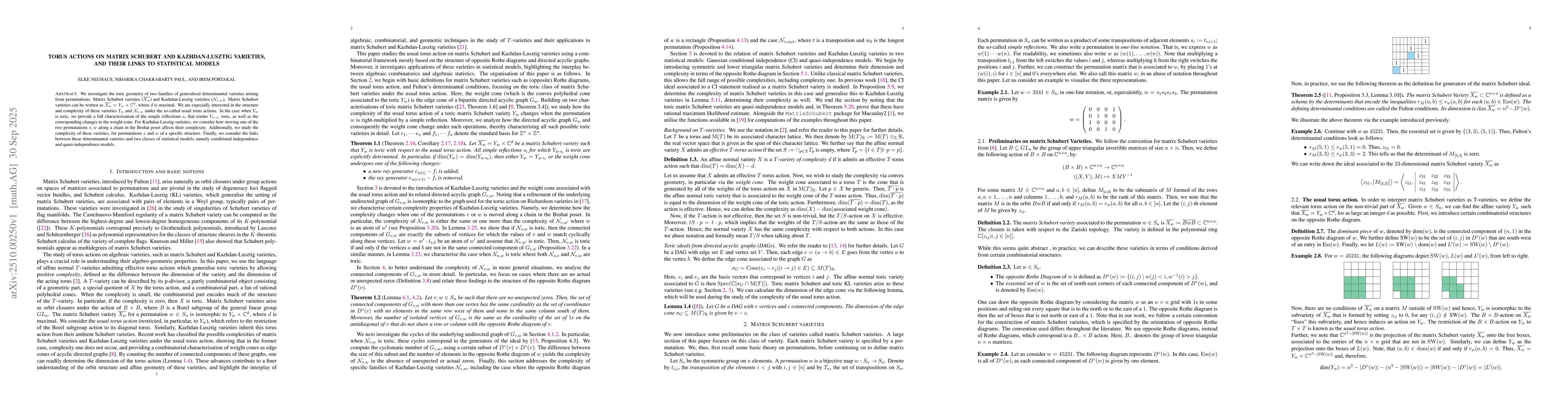 Thumbnail for Torus Actions on Matrix Schubert and Kazhdan-Lusztig Varieties, and
  their Links to Statistical Models