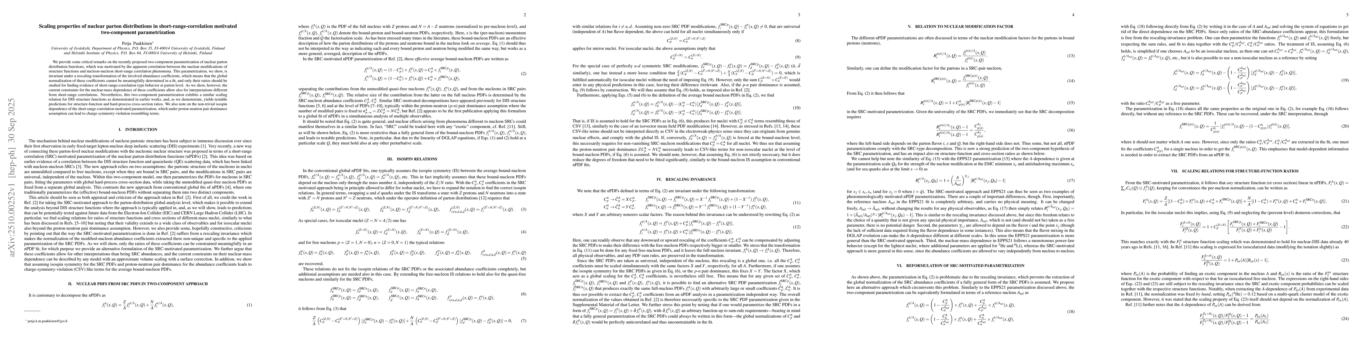Thumbnail for Scaling properties of nuclear parton distributions in
  short-range-correlation motivated two-component parametrization