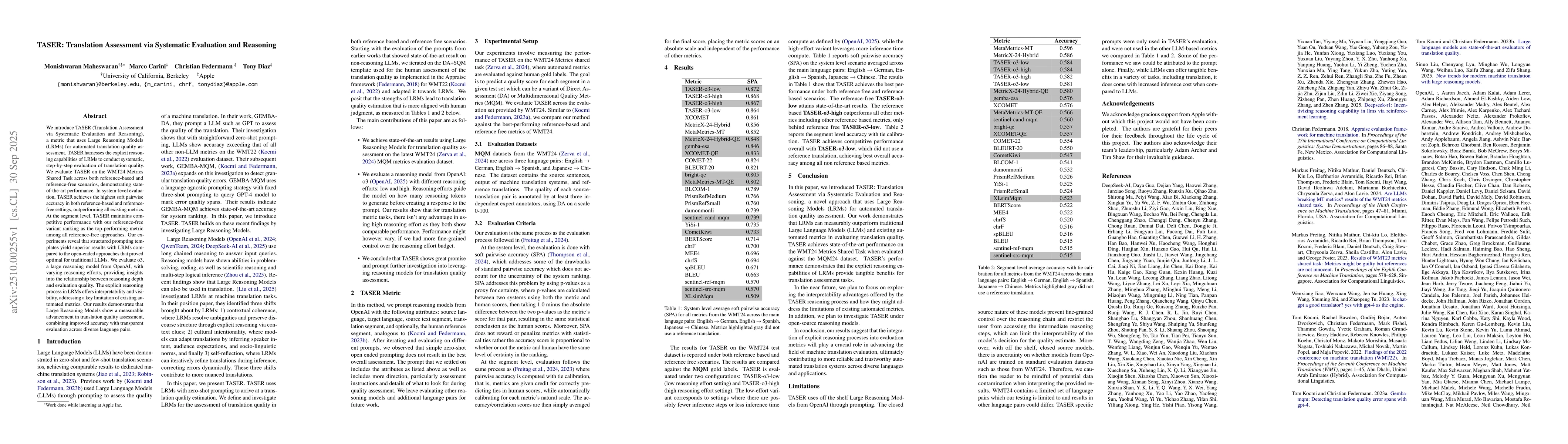 Thumbnail for TASER: Translation Assessment via Systematic Evaluation and Reasoning