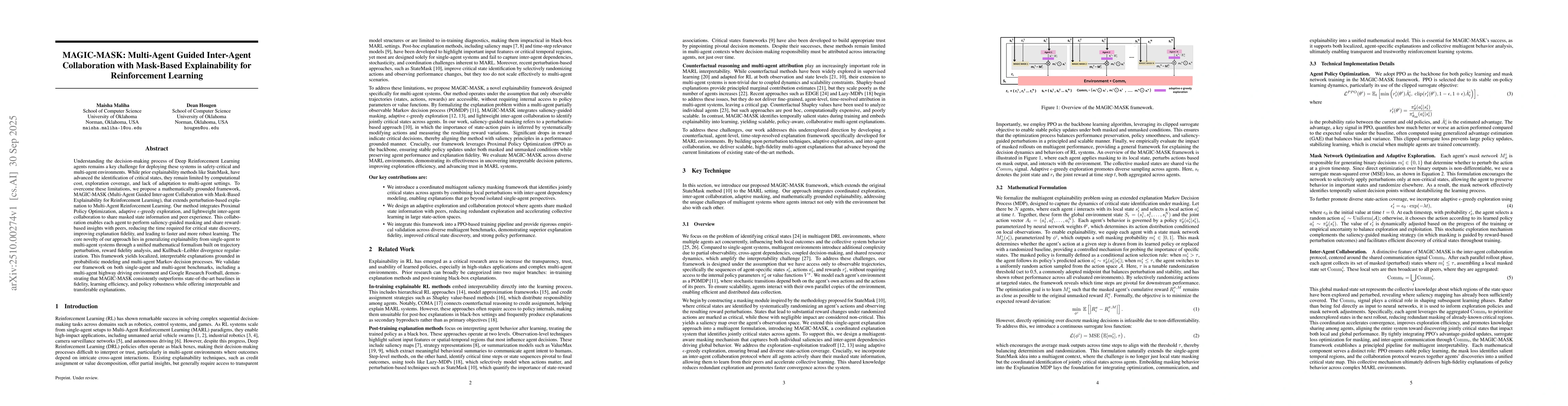Thumbnail for MAGIC-MASK: Multi-Agent Guided Inter-Agent Collaboration with Mask-Based
  Explainability for Reinforcement Learning